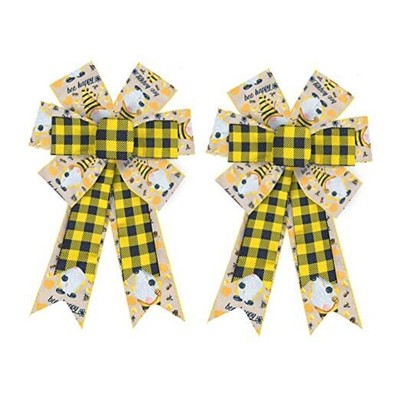 Hying 2PCS Spring Bee Bow for Wreath, Yellow Bumble Bee Wreath Bows for Style5