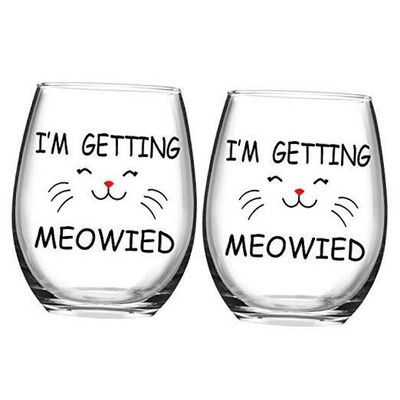 I'm Getting Meowied Funny Wine Glasses, 2 Count (Pack of 1) Transparent