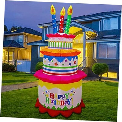6FT Inflatable Happy Birthday Cake with Candles Outdoor Decorations Blow Up 