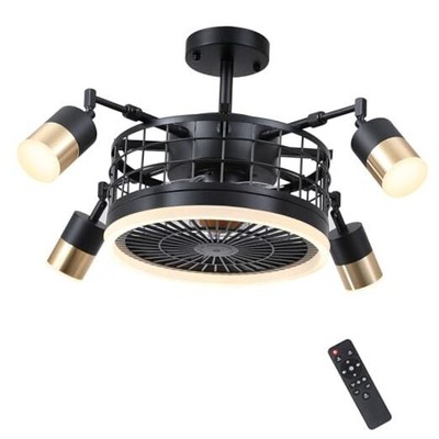 Caged Ceiling Fans with Lights - Modern Flush Mount Low Profile Indoor Black-3