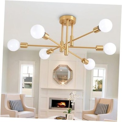  Modern Sputnik Chandelier, 6-Light Mid Century Ceiling Gold 6-Light(no shade)