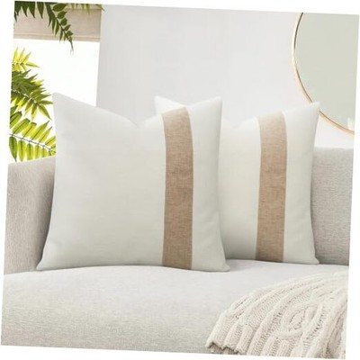 Farmhouse Decorative Throw Pillow Covers 18x18 Set 18'' x 18'' Beige and Khaki