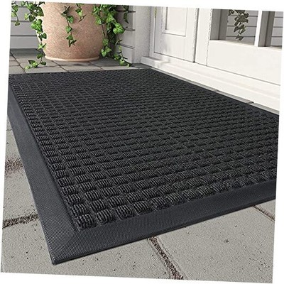 -Front Door Mat Outside Entrance Doormat-Outdoor Indoor 17''x30'' Checker Black