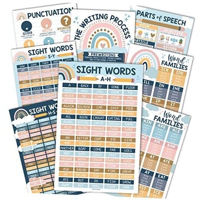  8 Boho 100 Sight Words Poster For Classroom Word Wall, Sight Word Posters For 