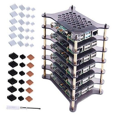  6-Layers Cluster Case for Raspberry Pi, Pi Rack Case with Raspberry Pi Brown