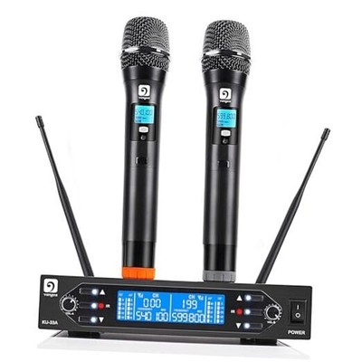  Wireless Microphone System, 2-Channel UHF Wireless Mic, Fixed Frequency Metal 