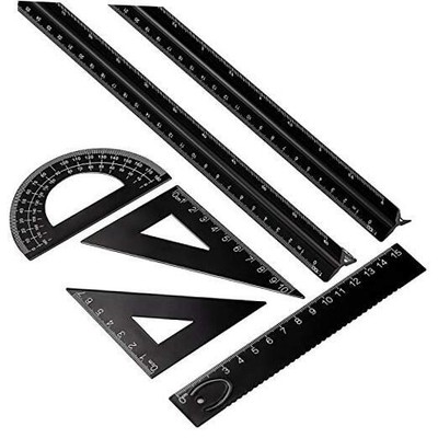 6 Pieces Triangular Scale Ruler Set, Aluminum Architect Ruler 2 Pieces 12 Black
