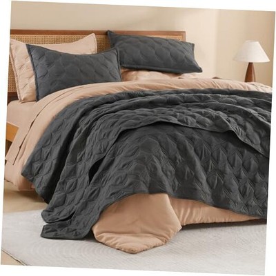  Size Quilt Set Grey- Oversized Lightweight California King 02 - Dark Grey