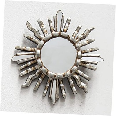 Handmade Small Round Wall Mirror 6''- Peruvian Accent Wood sunburst Silver