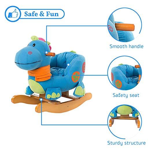 Labebe Child Rocking Horse Toy, Stuffed Animal Rocker Toy, Blue Dinosaur Rocker