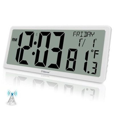  14.3'' Atomic Clock Battery Operated, Auto-Set Large Atomic Digital Wall White