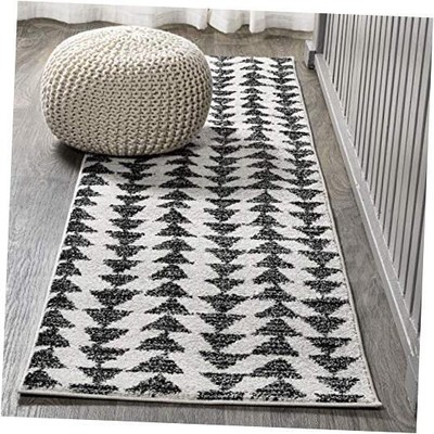  MOH206A-28 Aisha Moroccan Triangle Geometric Indoor 2 X 8 Cream/Black