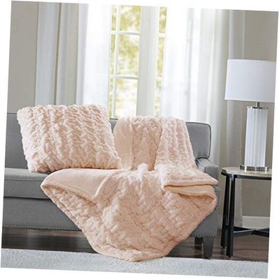  Ruched Luxury Throw Premium Soft Cozy Brushed Long Faux Fur For 50x60'' Blush