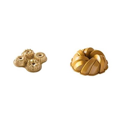  91377 Nordicware 9 Cup Bundt Quartet Pan, Gold & 75th Anniversary Braided 
