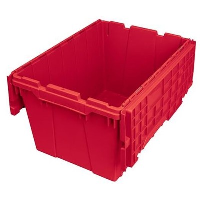  39120 Industrial Plastic Storage Tote with Hinged Attached Lid, (21 Solid Red