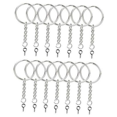 100PCS Split Key Ring with 100PCS 1 inch keychain rings with screw eye pins