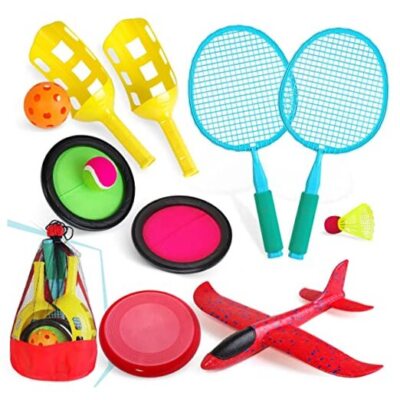 Outdoor Sports Games Play Set - Outside Game Toys in Mesh Carry Bag - Flying