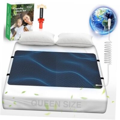 Grounding Mat for Bed, Grounding Pad for Sleep, Anti-Slip PU Queen Black