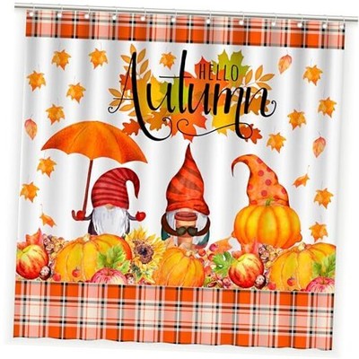 Fall shower curtain Orange Autumn Pumpkin Gnome Fabric Shower Curtain Set 