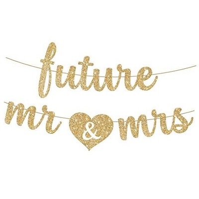 KatchOn Glitter Future Mr & Mrs Banner - 10 Feet, Pre-Strung, No DIY | Gold