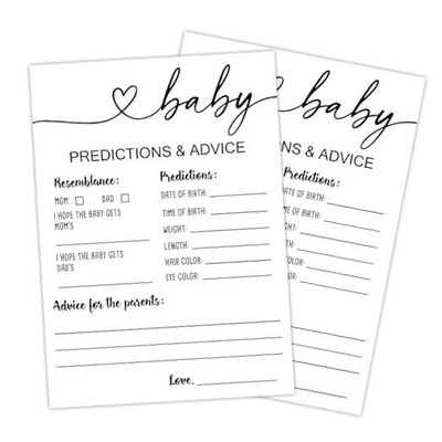 Predictions and Advice Cards - Baby Shower Games, Minimalist White Gender 