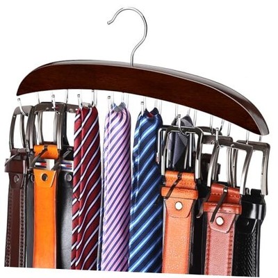 Belt Hanger4 Hooks Belt Holder for Closet, Wooden Tie/Belt Rack 1 Walnut Wood