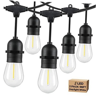  2-Pack 96FT Outdoor String Lights with Waterproof 96FT(48FT*2) Black-5000K