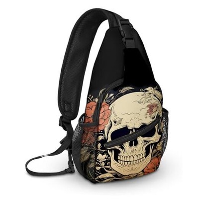 Sling Bag travel Crossbody Backpack Casual Daypack for Women with Strap Skull