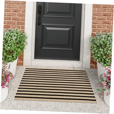 Collive Black and Tan Striped Outdoor Rug, 2 x 3 2' x 3' Black/Khaki Strip
