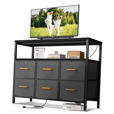 With Charging Station, Wide Tv Stand 40" Black And Dark Grey