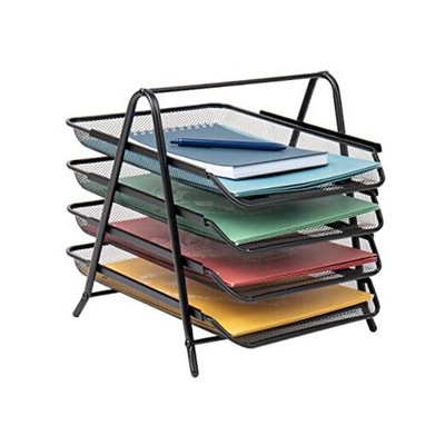  4-Tier Paper Tray, Desktop Organizer, File Storage, Workspace, 1 Pack Black