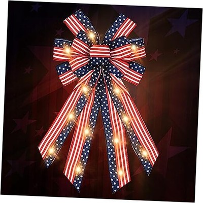 Hying LED 4th of July Bows for Wreath, Patriotic LED Wreath Bows Red Style 2