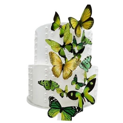 Edible Butterflies for Cake Decorating - Green Assorted Size