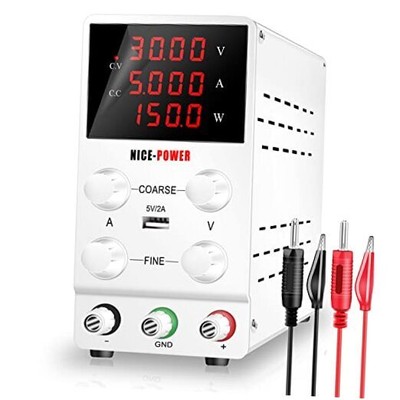 DC Power Supply Variable 30V 5A, 4 Digital Display Adjustable Regulated 30V/5A