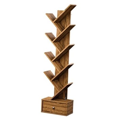  Bookshelf with Drawer, 8-Tier Vertical Tree Bookshelf, Modern Bookcase, 