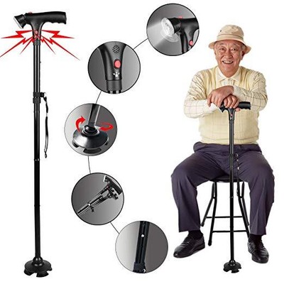 walking cane folding stick safety pivot trusty alarm reliable base light features