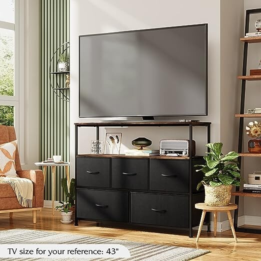Dresser TV Stand, Entertainment Center with Fabric Drawers, Media Console Table