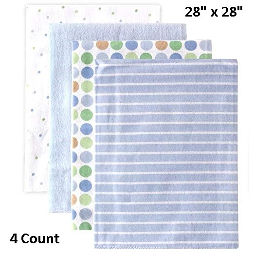 4 Count Flannel Cotton Receiving Blankets Blue For Sleeping Cuddling Burp Cloth
