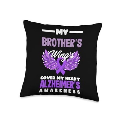My Brother's Wings Cover My Heart Alzheimer's Awareness Throw Pillow 16x16