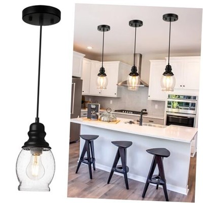 WILON Mini Pendant Lights for Kitchen Island, Seeded Glass 1-Light Black-Arched