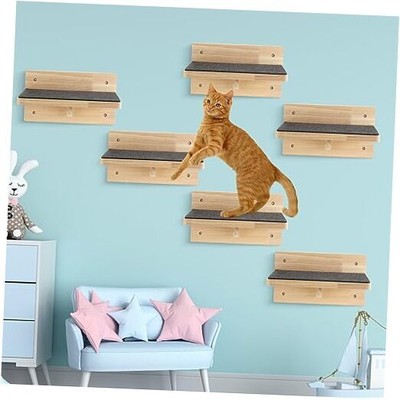 Set of 6 Cat Wall Steps Shelf Shelves Wood Cat Climbing Shelves for Classic