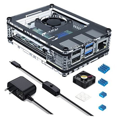  Raspberry Pi 4 Case with Fan Cooling Pi 4B Case with 5V 3A Power Supply, 4 