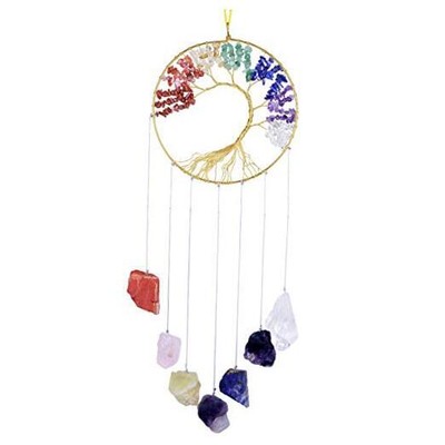  7 Chakra Tree of Life with Natural Chakra Rough Stones Wall 7 Chakra Color