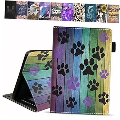 Case for Kindle Fire HD 10/Fire HD 10 Rustic Rainbow Woodgrain Dog Paw Print