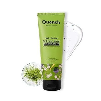 Quench Skin Detox Gel Face Wash With Matcha Green Tea Anti Oxidants Acne 100 ml