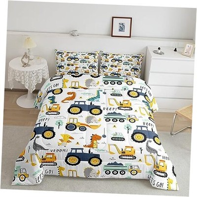 Boys Cartoon Car Bedding Set Kids Construction Vehicles Twin Dinosaur Car 01