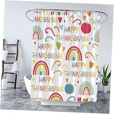 Autumn Boho Pumpkins Shower Curtain Fall Rainbow Thanksgiving Harvest Leaves 