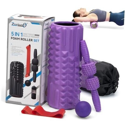 5 in 1 Foam Roller Set, Trigger Point Back Roller, Muscle Roller Stick, Purple