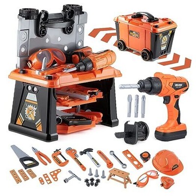 3 in 1 Kids Tool Bench- Zealous 79pcs Toddler Tool Bench with F-orange & Black