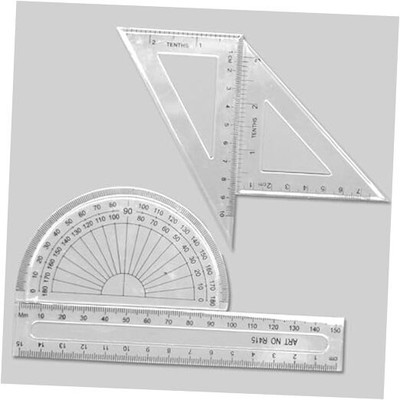  4 Pcs Math Geometry Set includes Protractor, Metric Straight Ruler, Triangle 
